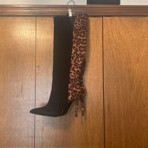 Leopard print knee high boots